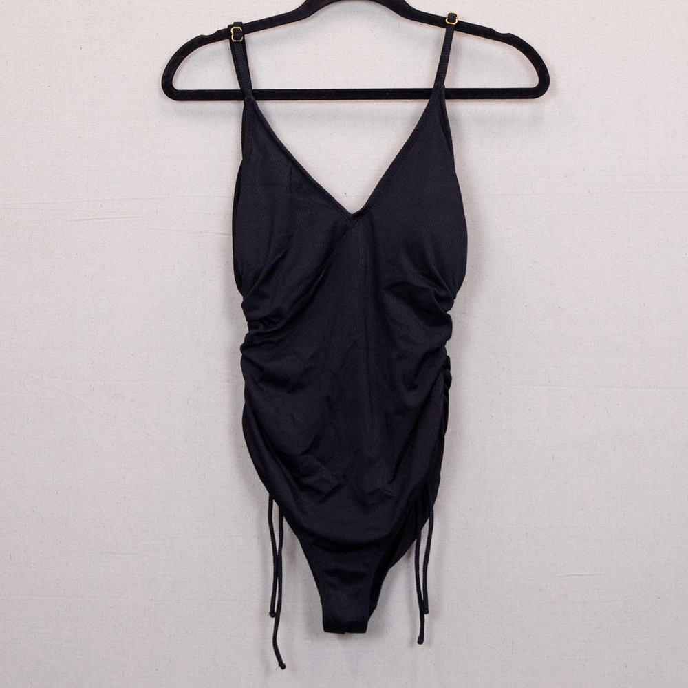 California Sunshine ribbed side ruched one piece bathing suit-XL